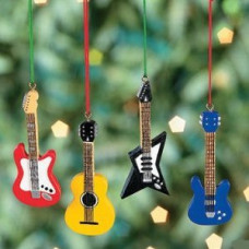 Set of 4 Wooden GUITAR ORNAMENTS BASS Electric ACCOUSTIC styles