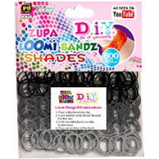 D.I.Y. Do it Yourself Bracelet Zupa Loomi 600 Shades BLACK Rubber Bands with 'S' Clips