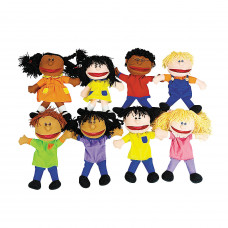 Plush Happy Kids Hand Puppets Set-8 pc- Multi-Ethnic Collection